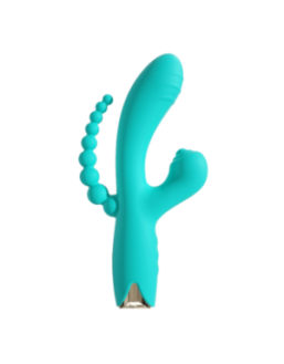 Vibromasseur triple stimulation USB turquoise Snappy Bunny