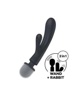 2 en 1 Vibromasseur rabbit et wand noir USB Triple Lover Satisfyer