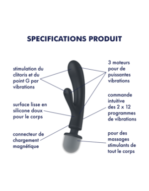 2 en 1 Vibromasseur rabbit et wand noir USB Triple Lover Satisfyer