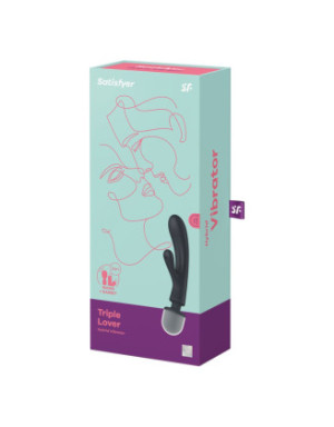 2 en 1 Vibromasseur rabbit et wand noir USB Triple Lover Satisfyer