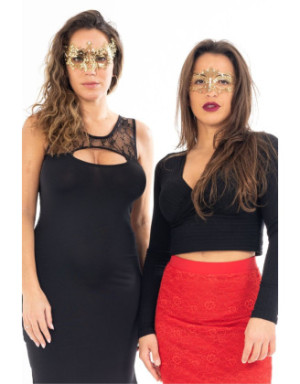 Masque vénitien Chiara rigide doré avec strass