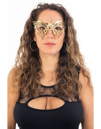 Masque vénitien Alida rigide doré avec strass