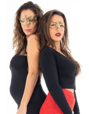 Masque vénitien Asia rigide doré avec strass