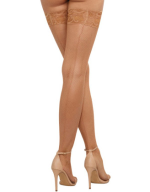 Bas résille chairs autofixants effet coutures et jarretières dentelle