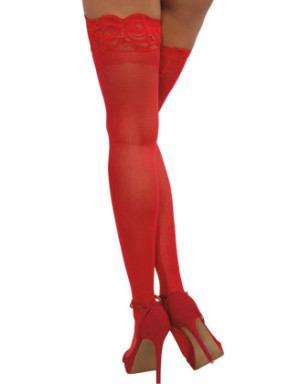 Bas rouges nylon autofixants jarretières dentelle