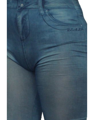 Legging bleu style jean moulant avec impressions sur poches