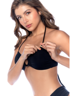 Bikini Bandeau Noir avec Anneau Central