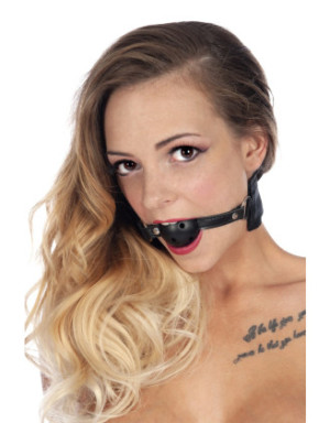 Harnais bâillon à boule percée et menottes