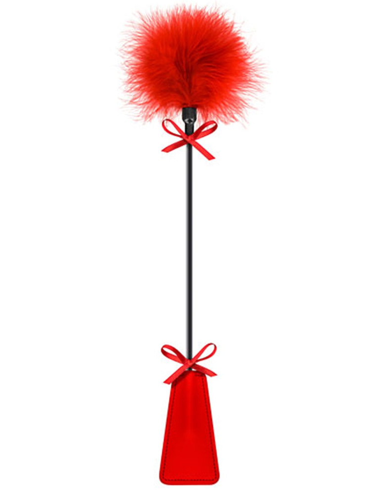 Cravache rouge bdsm avec plumeau