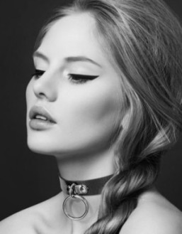 Collier en cuir noir SM avec anneau métal argenté pour laisse