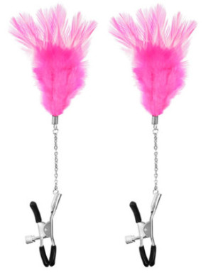 Pinces à seins pression réglable plumes roses