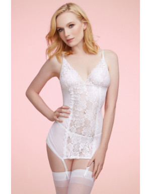 Guêpière blanche maille et dentelle extensible