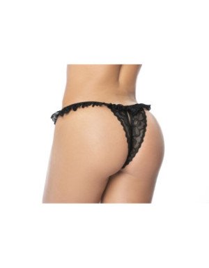 Culotte ouverte noire avec froufrou en dentelle