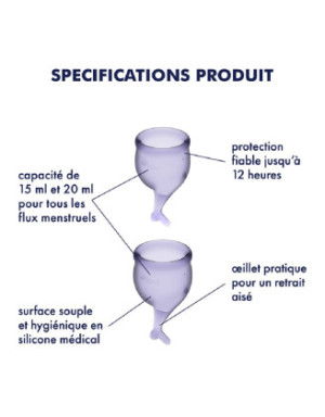 2 coupes menstruelles Satisfyer Lilas FEEL SECURE