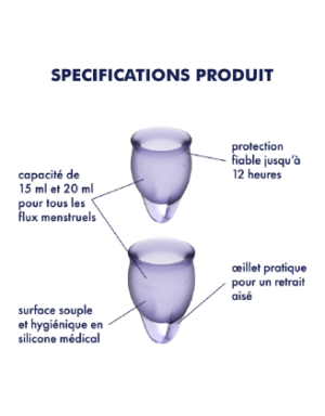 2 coupes menstruelles Satisfyer Light Violet FEEL CONFIDENT