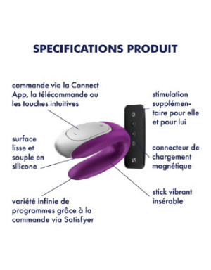 Sextoy de couple vibrant USB connecté Double Fun violet