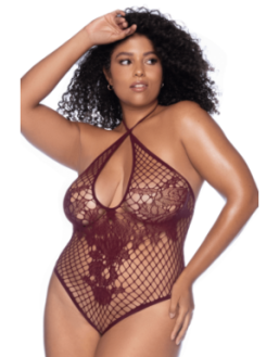 Body string grande taille en résille couleur cerise