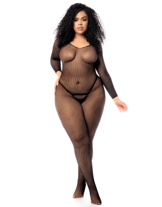 Combinaison grande taille manches longues en résille noire
