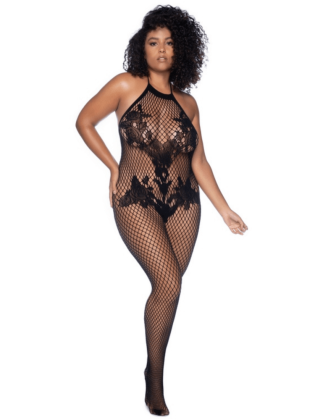 Combinaison grande taille en résille noire