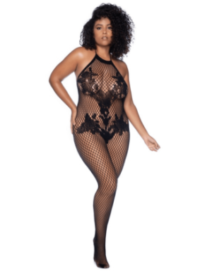 Combinaison grande taille en résille noire