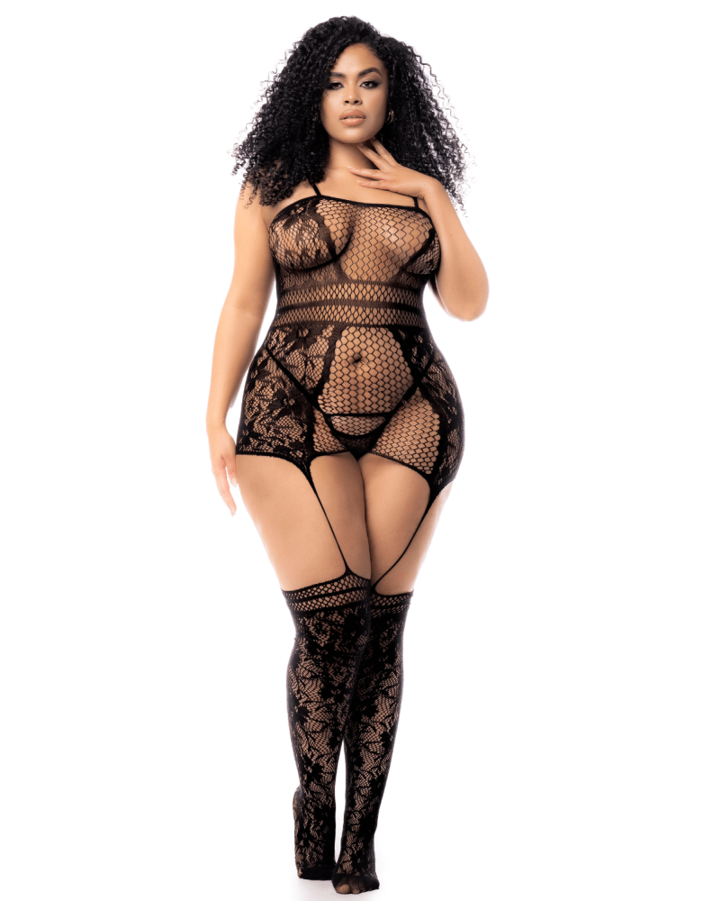 Combinaison grande taille en résille noire