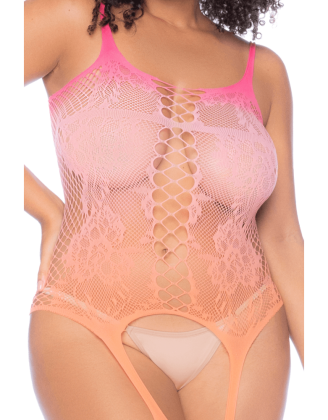 Combinaison grande taille en résille dégradée couché de soleil