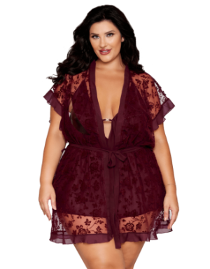 Nuisette et peignoir grande taille couleur aubergine