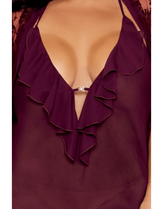 Nuisette et peignoir grande taille couleur aubergine