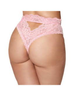 String grande taille dentelle taille haute rose