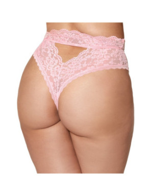 String grande taille dentelle taille haute rose