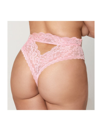 String grande taille dentelle taille haute rose