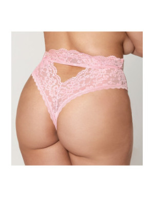 String grande taille dentelle taille haute rose