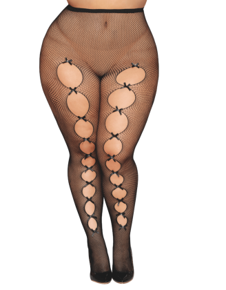 Collant fantaisie grande taille résille noir avec liseré à l'arrière