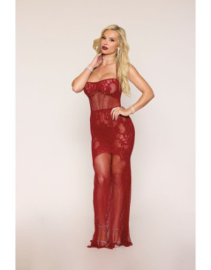 Nuisette longue en résille rouge