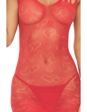 Robe résille fantaisie coeur rouge