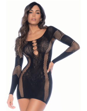 Robe manches longues en résille noire