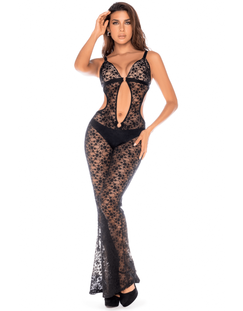 Combinaison/robe ajourée en dentelle noire