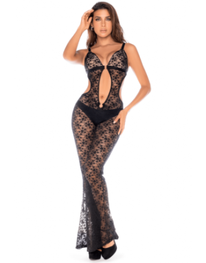 Combinaison/robe ajourée en dentelle noire