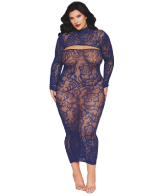 Ensemble 2 pièces grande taille top manches longues et robe bleu marine