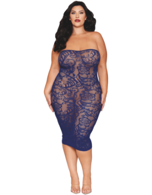 Ensemble 2 pièces grande taille top manches longues et robe bleu marine