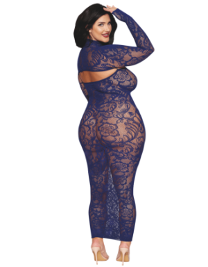 Ensemble 2 pièces grande taille top manches longues et robe bleu marine