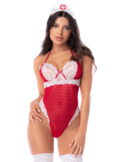 Body infirmière noir en maille et dentelle avec accessoire tête – Mapalé