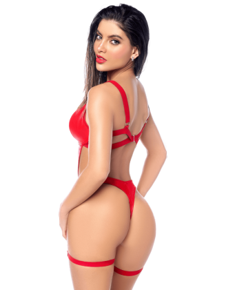 Body sexy en similicuir avec porte-jarretelles 