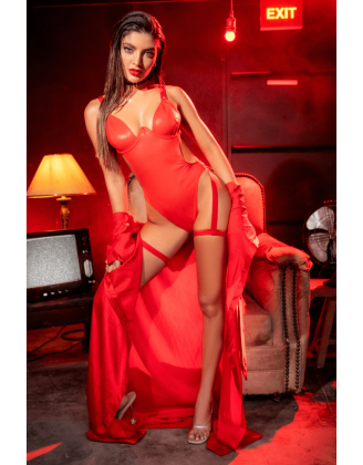 Body sexy en similicuir avec porte-jarretelles 