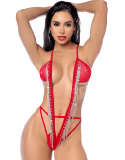 Body plongeant à franges strass 