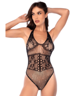 Body résille florale noir avec strass - Mapalé