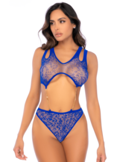 Body en résille bleu avec chaînes dorées - Mapalé