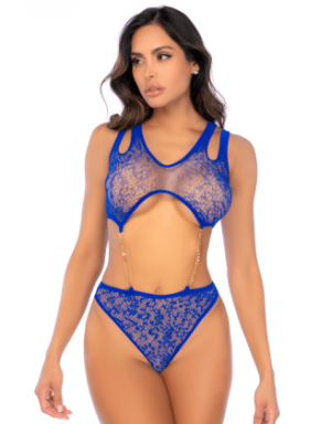 Body en résille bleu avec chaînes dorées - Mapalé