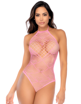 Body rose en résille à motif cœur - Mapalé