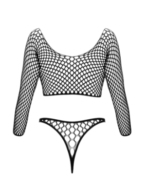 Bodystring en résille grosse maille noir Fantasy